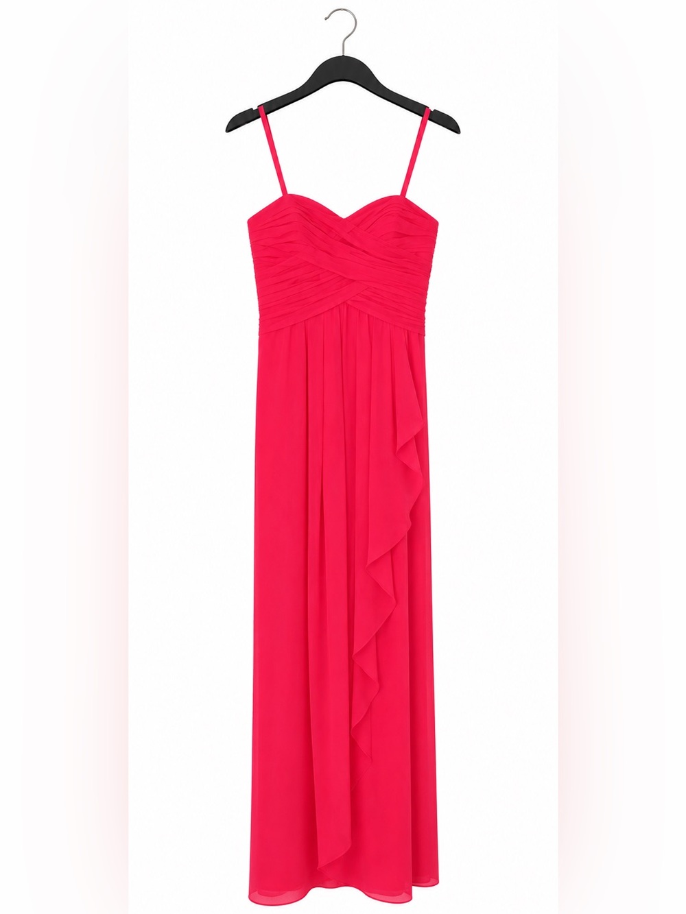 DAVID'S BRIDAL Red Crinkle Strapless Chiffon Dress with Cascade Skirt Size 4